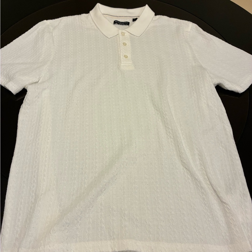 Brave Soul Textured White Polo Shirt